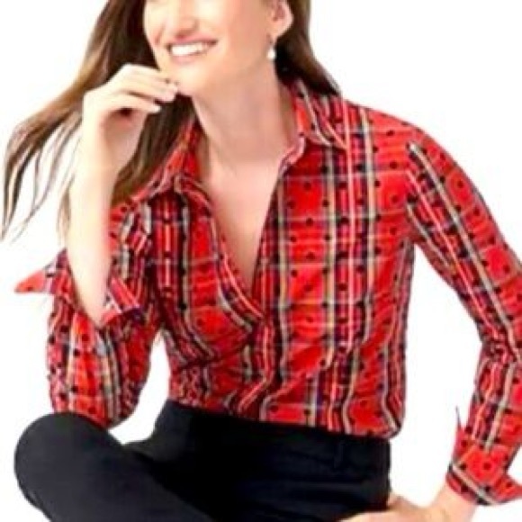 J. Crew Red and Black Plaid Button Down Shirt - Picture 3 of 7